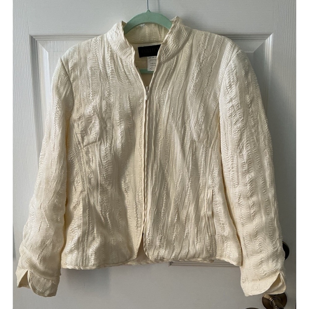 Collection by Harvey Bernard Women's 14 Ivory Crinkle Textured Chic Zip Jacket